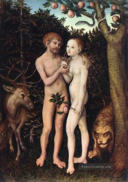 Adam und Eve 1533 Religiosen Lucas Cranach der Ältere Nacktheit Ölgemälde